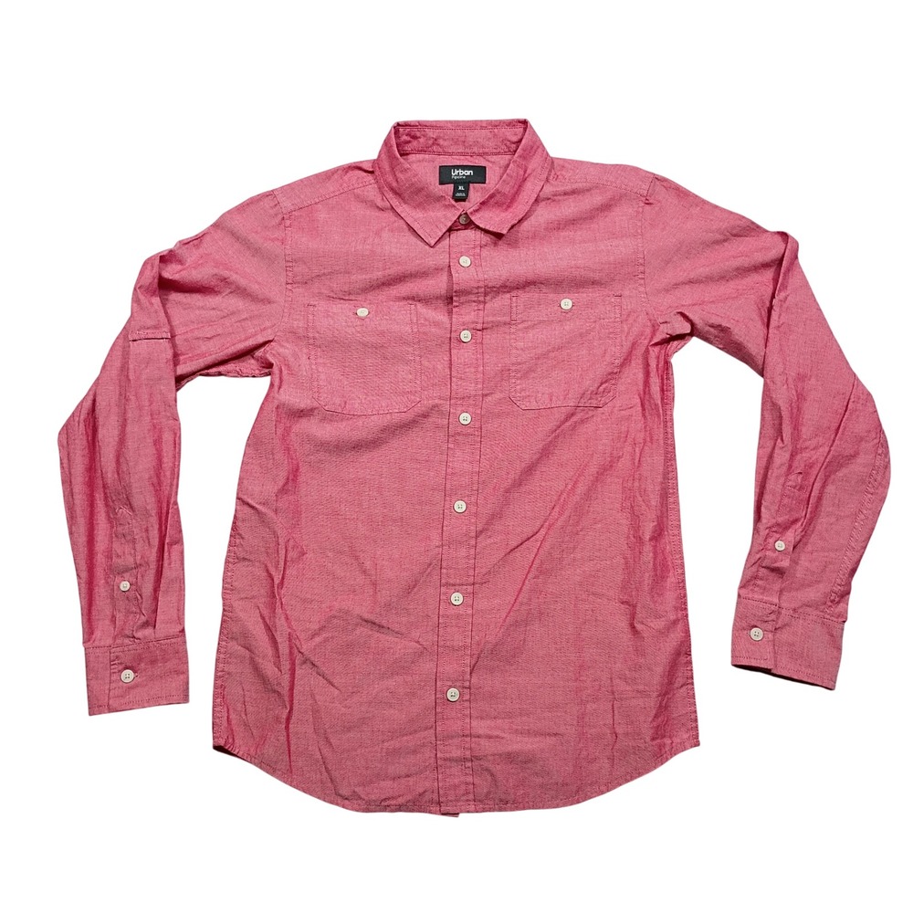 Urban Pipeline Button-Down Mens XL Long Sleeve Pockets Red Solid Casual Shirt